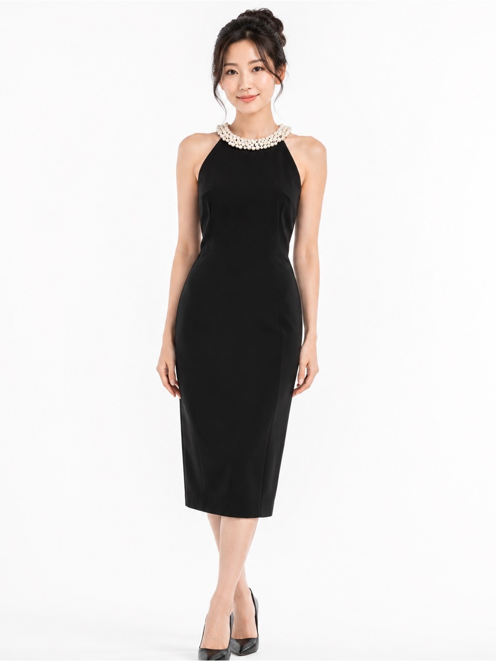 Eliza J Tiffany-inspired Sheath Dress Black Pearls Size 8
